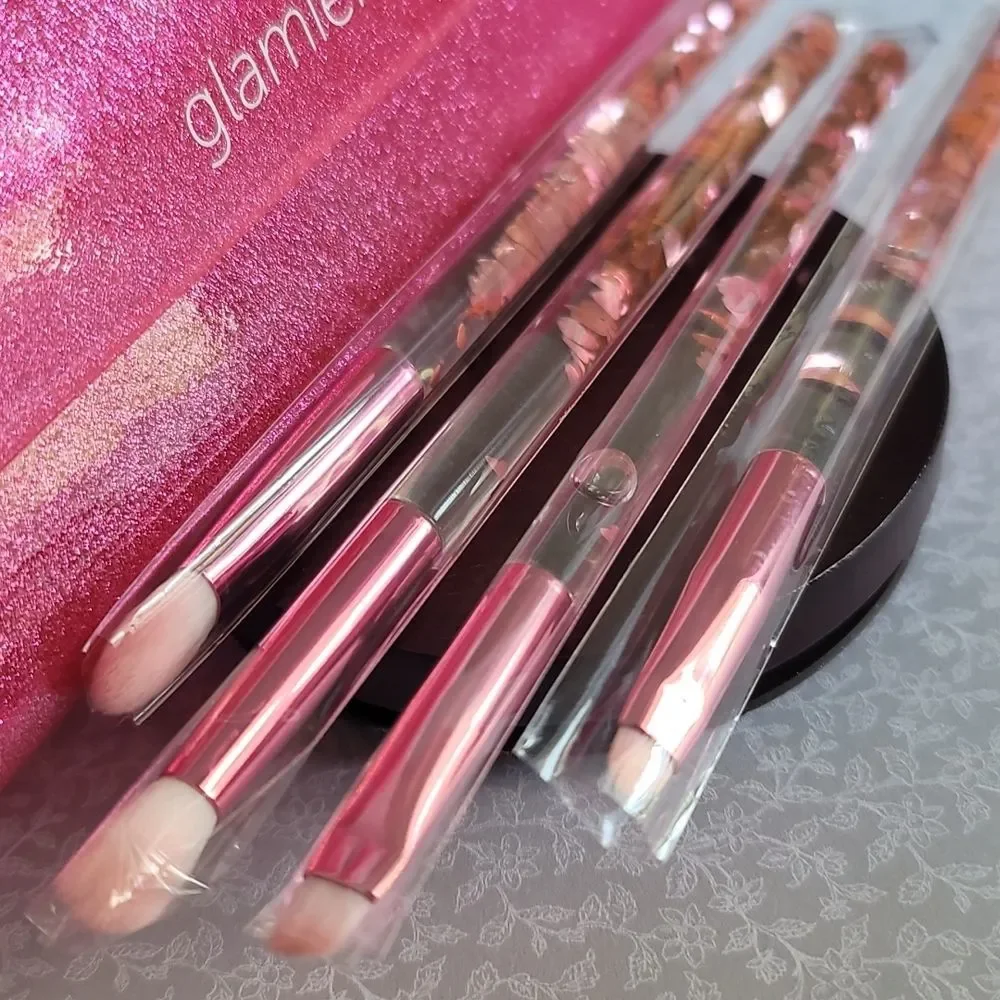 Glamrierre 4 Piece Pink Glitter Makeup Brush Set with Carrying Case